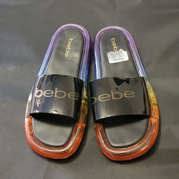 BRAND NEW BEBE MULTICOLOR SLIDE SANDALS - Picture 3 of 14